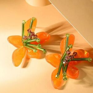 orange flower earrings A495
